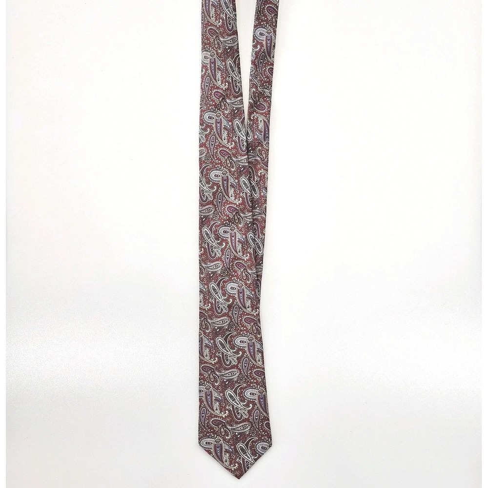 VTG Christian Dior Vtg Red Gray Blue Paisley on Silk Tie 55 x 4